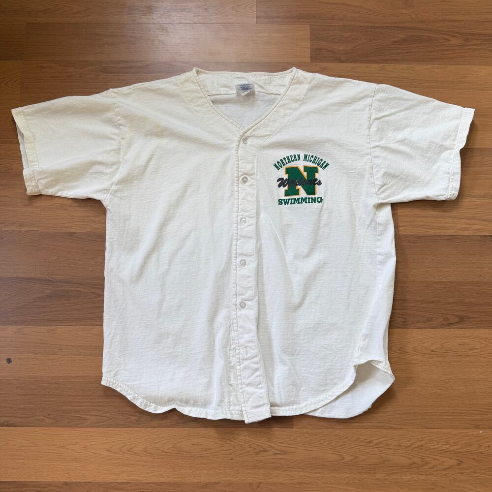 Vintage 90's Northern Michigan Wildcats Swimming Baseball Jersey Shirt Sz XL VTG